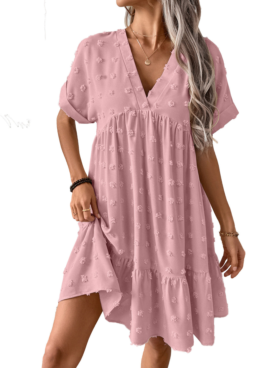 Damen Verspieltes Sommerkleid mit V-Ausschnitt und Rüschensaum R&B