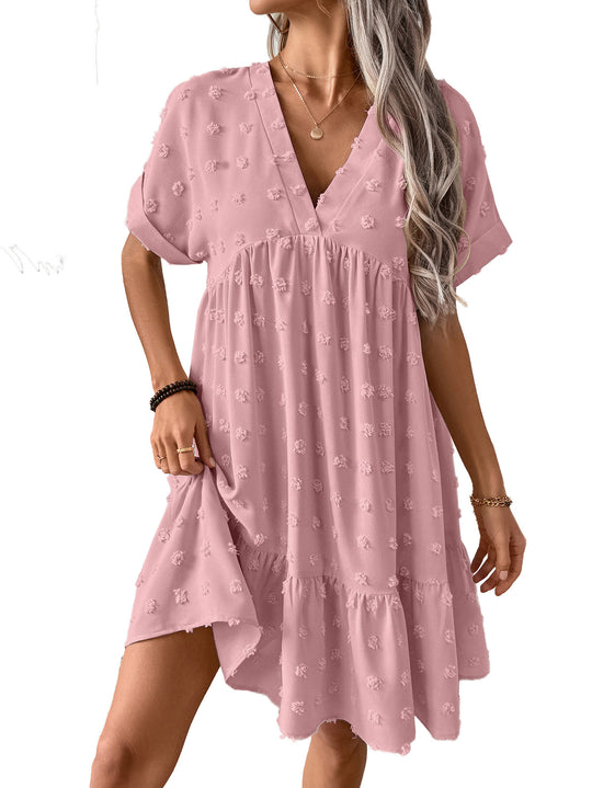 Damen Verspieltes Sommerkleid mit V-Ausschnitt und Rüschensaum R&B
