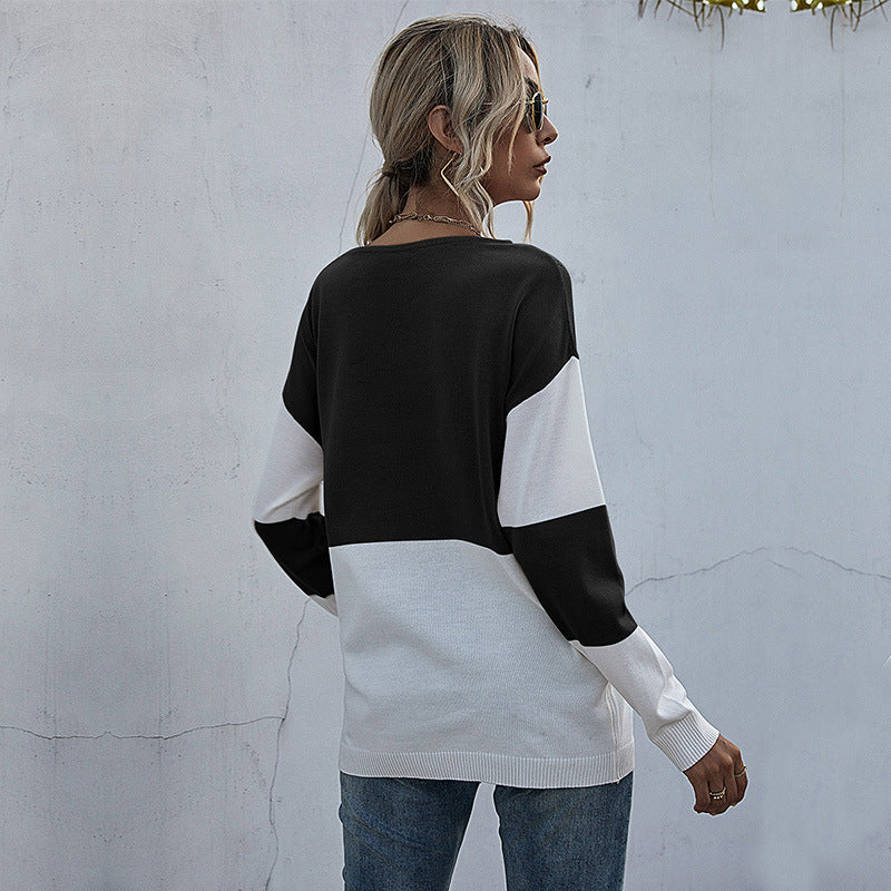Damen lässiger V-Pullover mit modischem Netzdesign R&B
