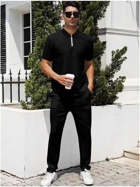 Herren nan urbanes Reise-Poloshirt mit kurzem Frontreißverschluss, elastischem Interlock und knitterarmer Pflege R&B