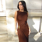 Damen Elegantes Maxikleid mit asymmetrischem Schnitt und drapiertem Detail R&B