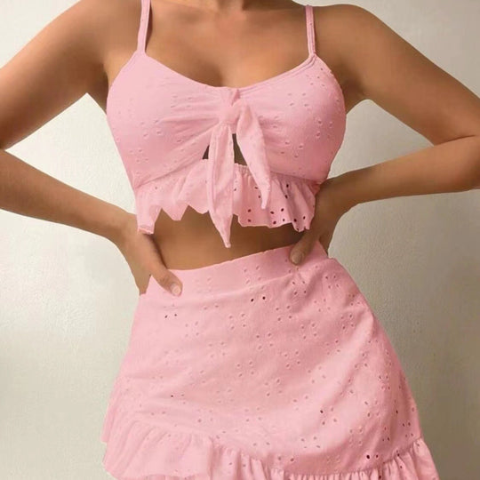 Damen verspieltes Crop-Top und Rüschensrock-Set R&B