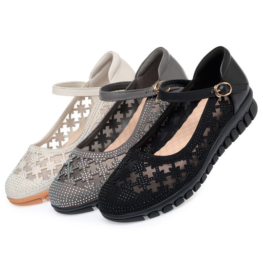Damen Ballerinas mit verstellbarem Riemen und funkelnden Strassdetails R&B