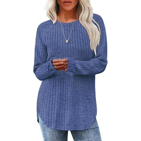 Damen lässiger Pullover mit geripptem Muster und weitem Schnitt R&B