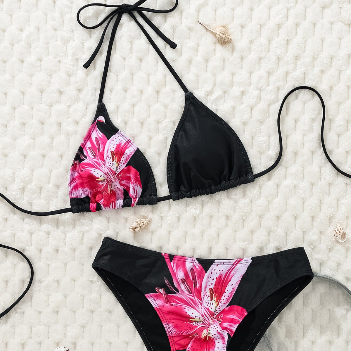Damen Triangel-Bikini mit floralem Muster und verstellbaren Trägern R&B