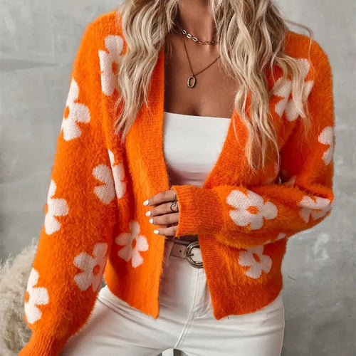 Damen Flauschiger Cardigan mit Blumenmuster R&B