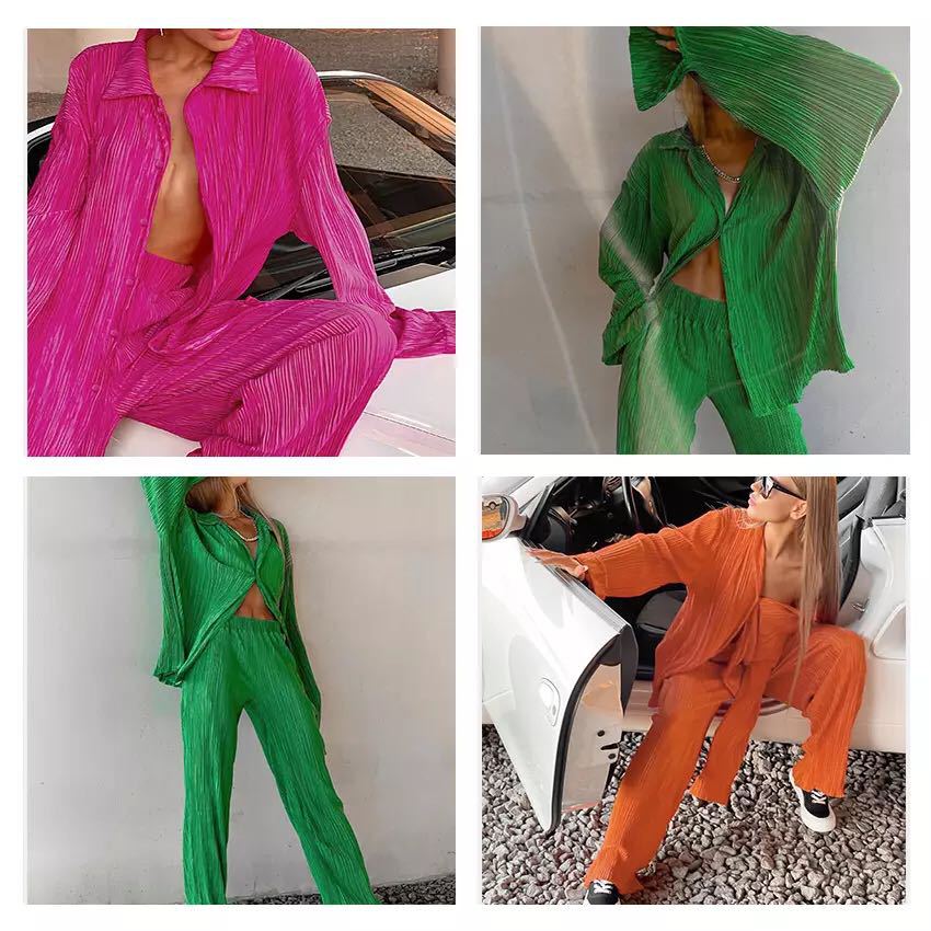 Damen elegantes Lounge-Set aus softem Plissee R&B