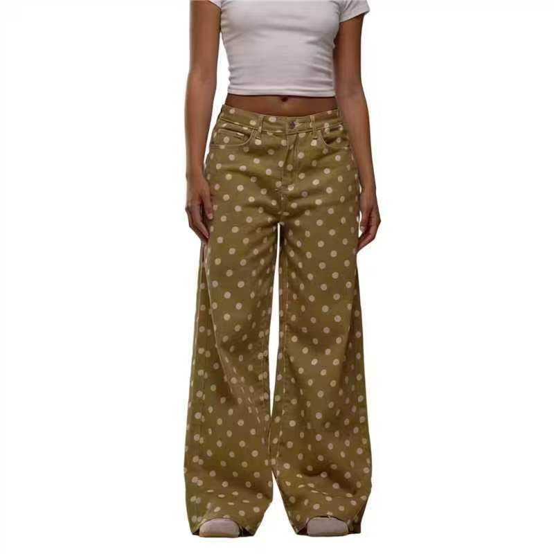 Damen weite Polka-Dot Palazzo-Hosen mit high-waist Schnitt R&B