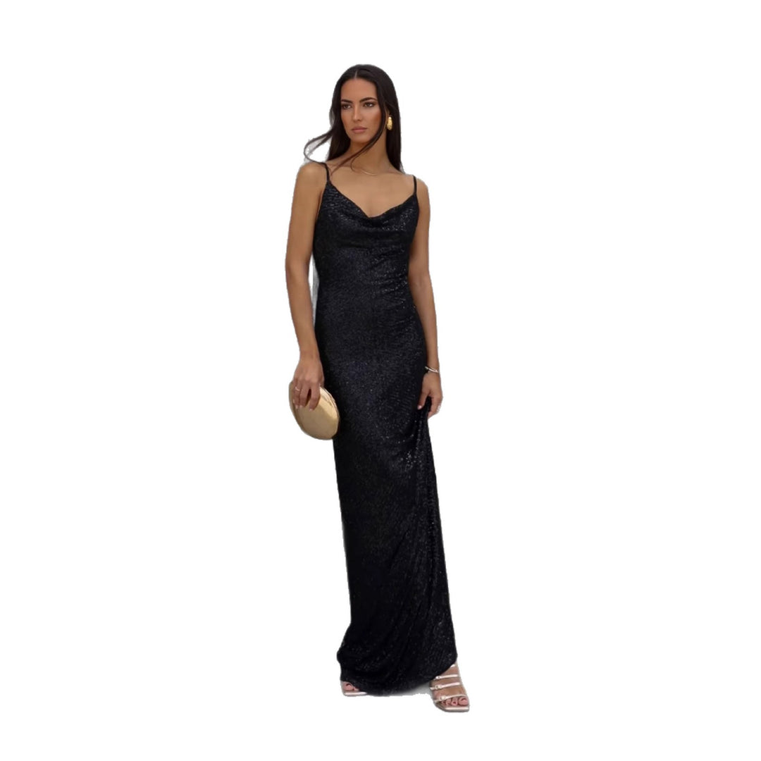 Damen Glamouröses Abendkleid mit tiefem Rückenausschnitt und schimmerndem Material R&B