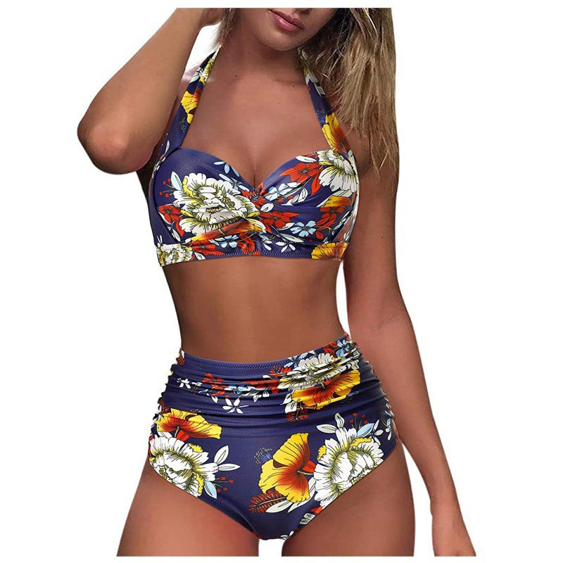Damen Hochtaillierter Karobikini mit gerafftem Oberteil R&B