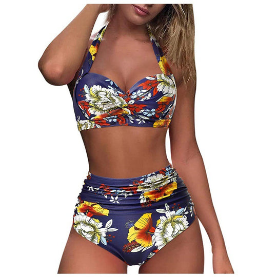 Damen Hochtaillierter Karobikini mit gerafftem Oberteil R&B