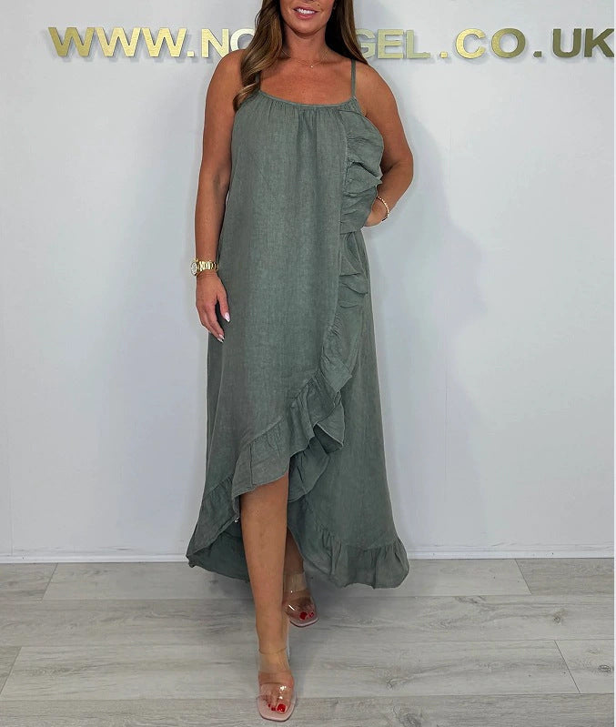 Damen Langarm Maxikleid mit asymmetrischem Saum und Rüsche R&B