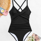 Damen Einteiler Badeanzug mit elegantem Wickel-Design und femininem Schnitt R&B