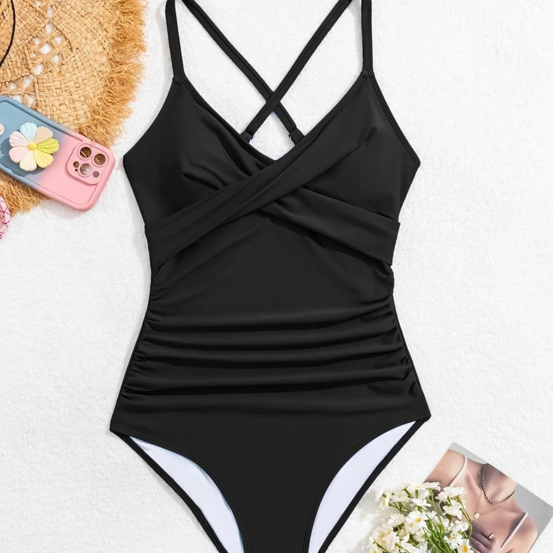 Damen Einteiler Badeanzug mit elegantem Wickel-Design und femininem Schnitt R&B