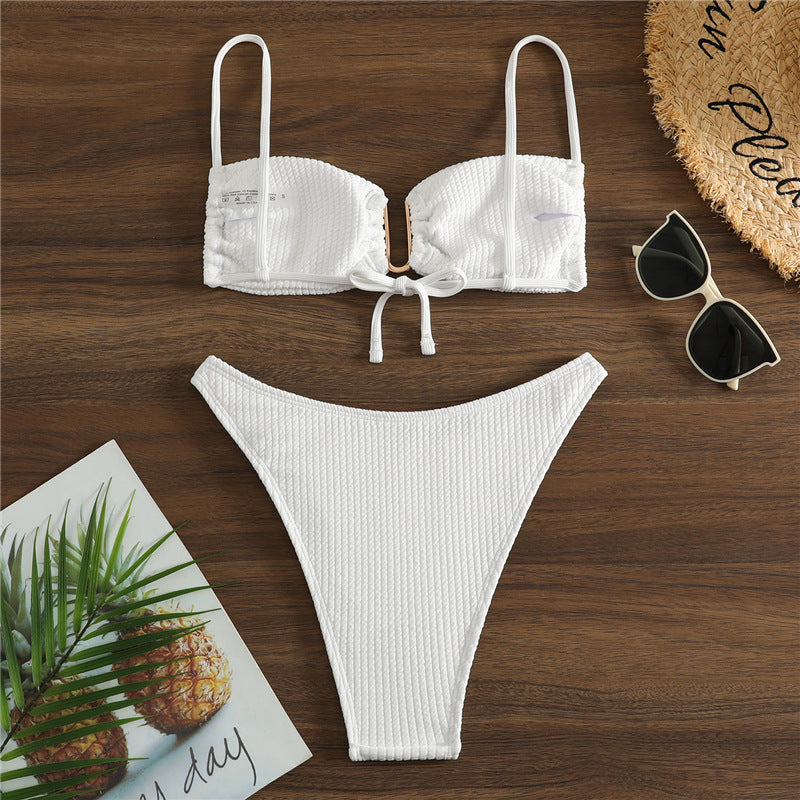 Damen Triangel-Bikini mit raffiniertem Rippendesign und verstellbaren Trägern R&B