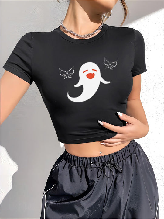 Damen cropped T-Shirt mit exklusivem Pferdemotiv und figurbetontem Schnitt R&B