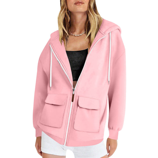 Damen lässige Kapuzenjacke mit großen Taschen R&B