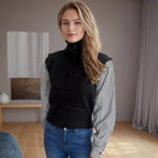 Damen Strickpullover mit modernem Kragen und eleganten gestreiften Ärmeln R&B