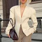 Damen Modischer Oversized Blazer mit strukturiertem Schnitt und Knopfdetails R&B