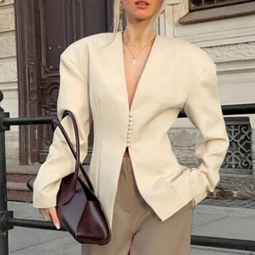 Damen Modischer Oversized Blazer mit strukturiertem Schnitt und Knopfdetails R&B