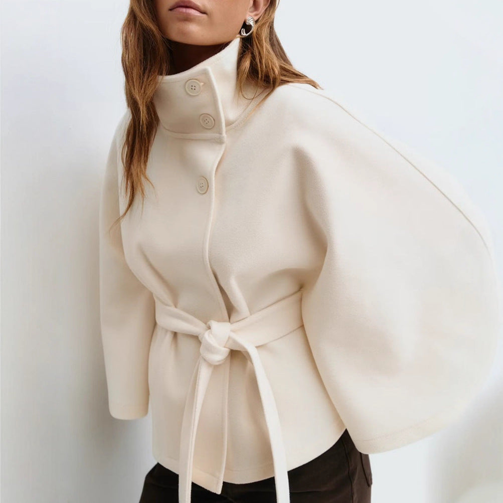 Damen Wickeljacke mit elegantem Stehkragen und weit geschnittenen Ärmeln