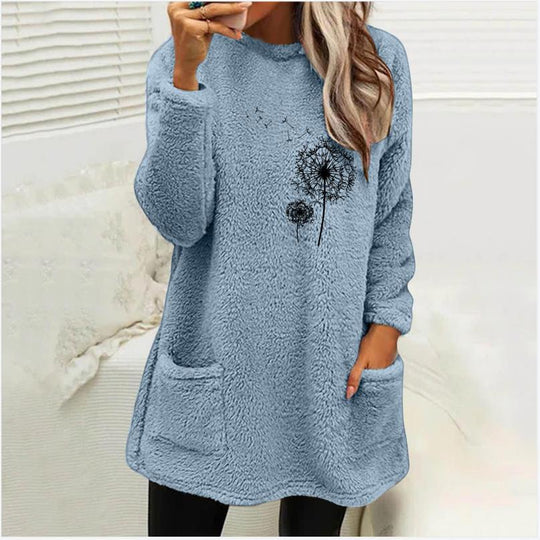 Damen Fleece-Tunika mit Dandelion-Motiv und praktischen Taschen R&B