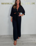 Damen Eleganter Jumpsuit mit verspieltem Knoten und weit geschnittenen Beinen R&B