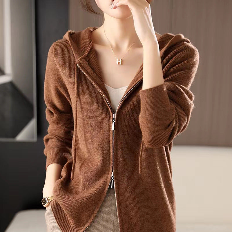 Damen Sportlicher Zip-Hoodie aus feinem Strick R&B