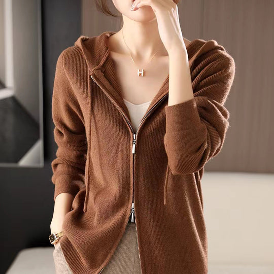 Damen Sportlicher Zip-Hoodie aus feinem Strick R&B