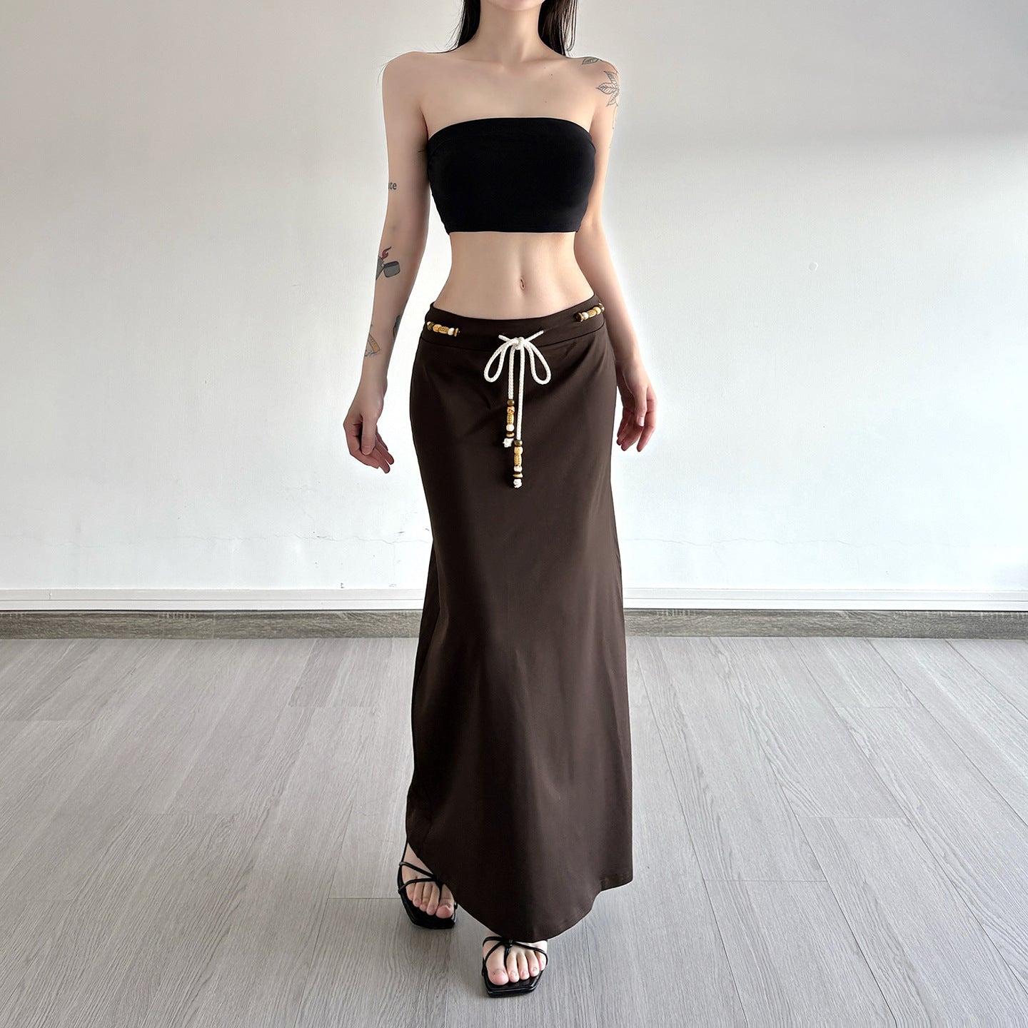 Damen Langer Jersey-Rock mit verstellbarem Bund und verspielten Akzenten R&B