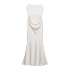 Damen langes Satin Abendkleid mit elegantem Drapé R&B