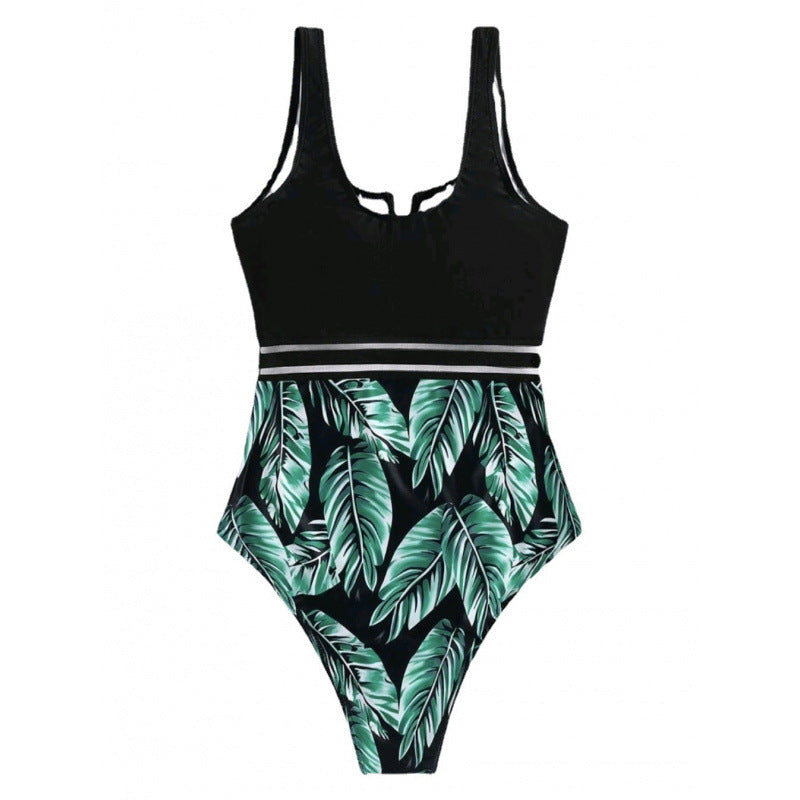 Damen Hochtaillierter Badeanzug mit V-Ausschnitt und Mesh-Details R&B