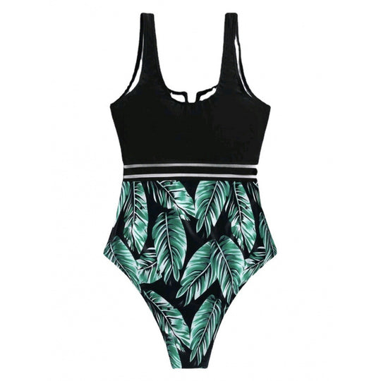 Damen Hochtaillierter Badeanzug mit V-Ausschnitt und Mesh-Details R&B