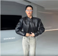 Damen moderne Kunstlederjacke mit elastischem Bund R&B