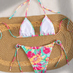 Damen Triangel-Bikini mit buntem Blumenmuster und verstellbarem BindR&Band R&B