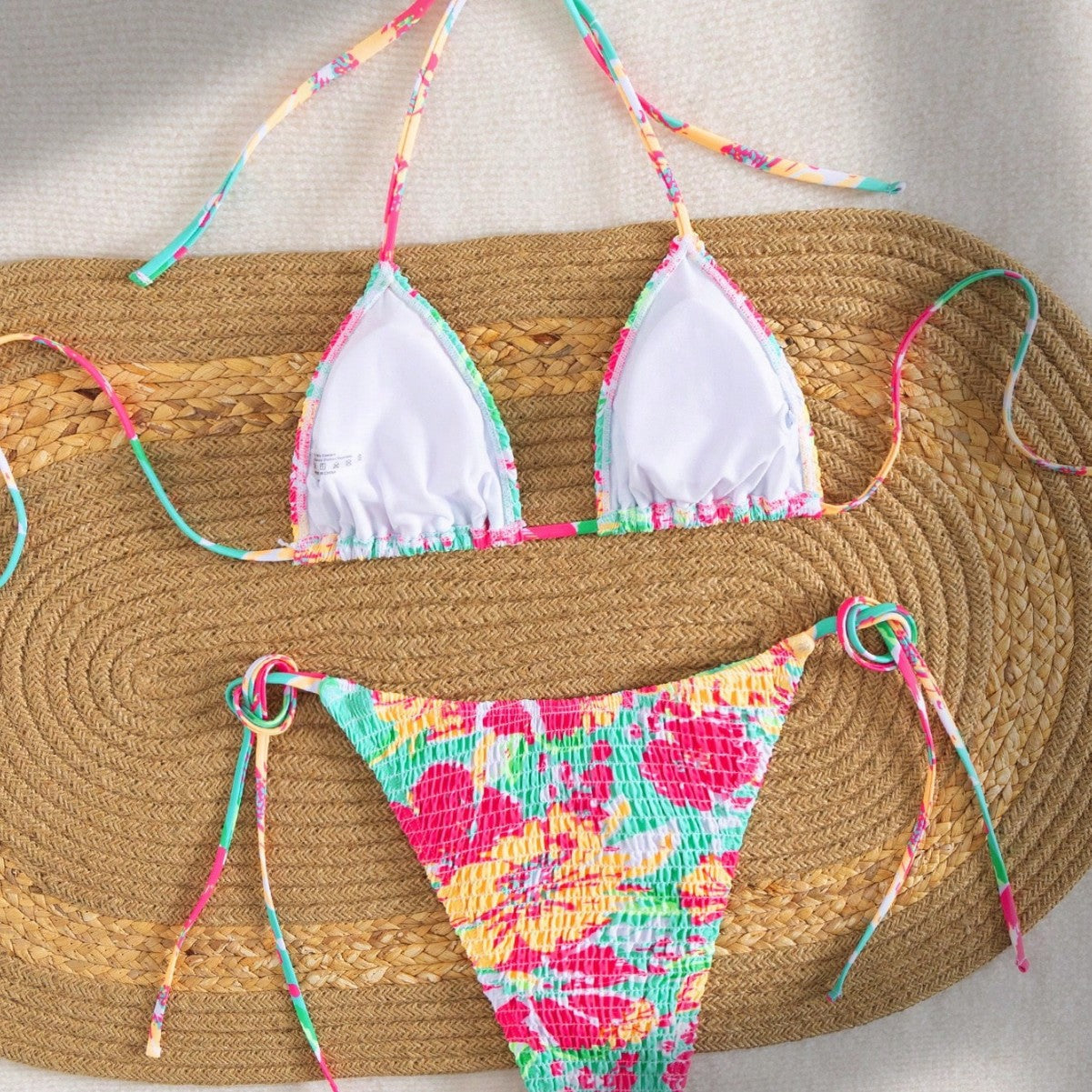 Damen Triangel-Bikini mit buntem Blumenmuster und verstellbarem BindR&Band R&B