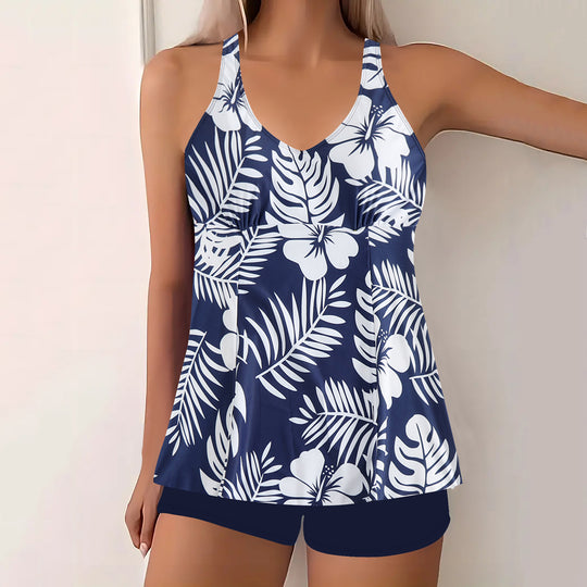 Damen nan Tankini-Set mit tailliertem Empire-Top und hochgeschnittener Badeshorts R&B
