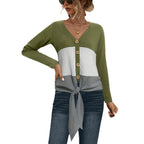 Damen Strickjacke mit bindbarem Detail und gestreiftem Muster R&B