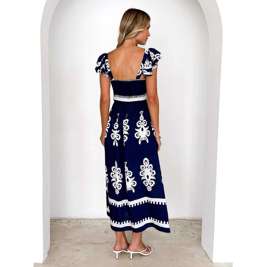 Damen Maxikleid mit floralen Stickereien und Rüschendetails R&B