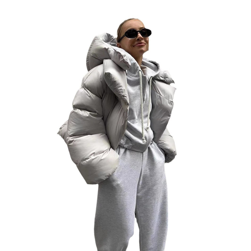 Damen oversized Daunenjacke mit hohem Kragen und voluminösen Ärmeln R&B