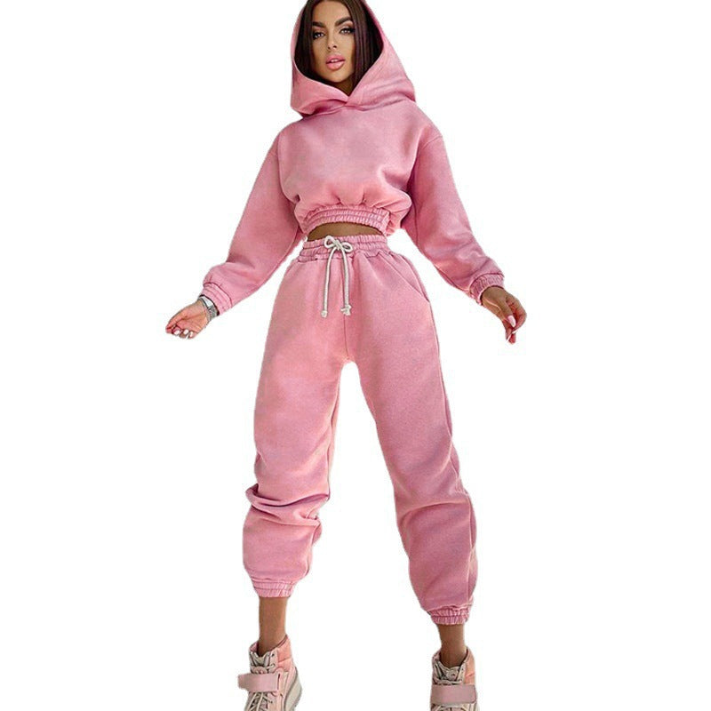 Damen modisches Set aus lässigem Hoodie mit elastischem Bund und Freizeit-Hose R&B