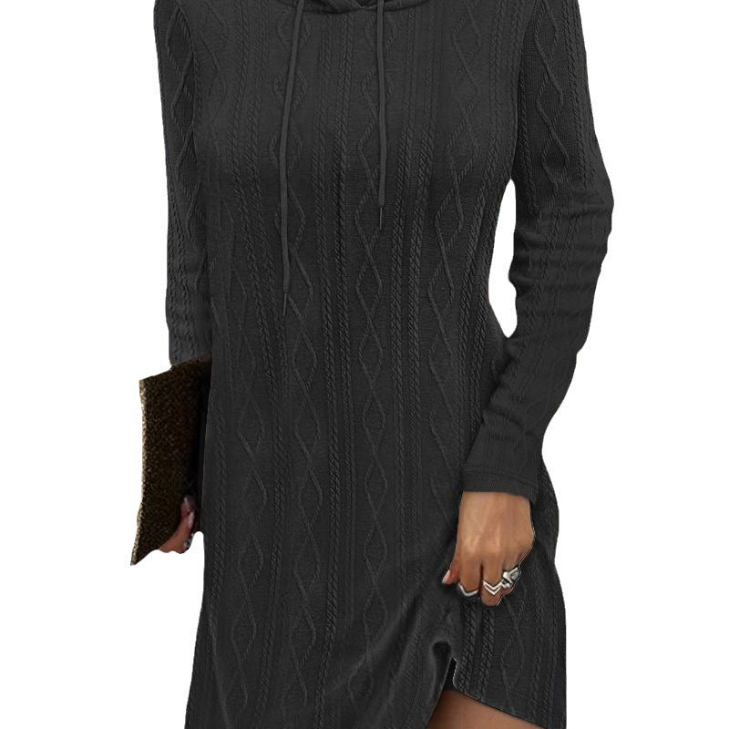 Damen Hoodiekleid mit seitlichem Schlitz und Kabelstrickmuster R&B