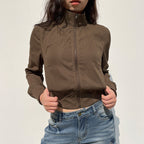 Damen modische cropped Jacke mit Stehkragen und Reißverschluss R&B