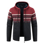 Herren nan gefütterte Strick-Zipjacke im Norwegerstil mit Kapuze und Thermofleece R&B