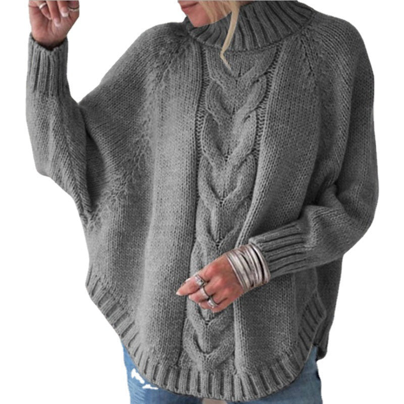 Damen Grobstrickpullover mit komfortablem Stehkragen und Zopfmuster R&B