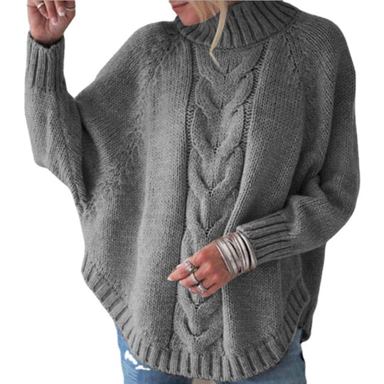 Damen Grobstrickpullover mit komfortablem Stehkragen und Zopfmuster R&B