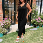 Damen luftiges Maxikleid mit V-Ausschnitt und seitlichem Schlitz R&B