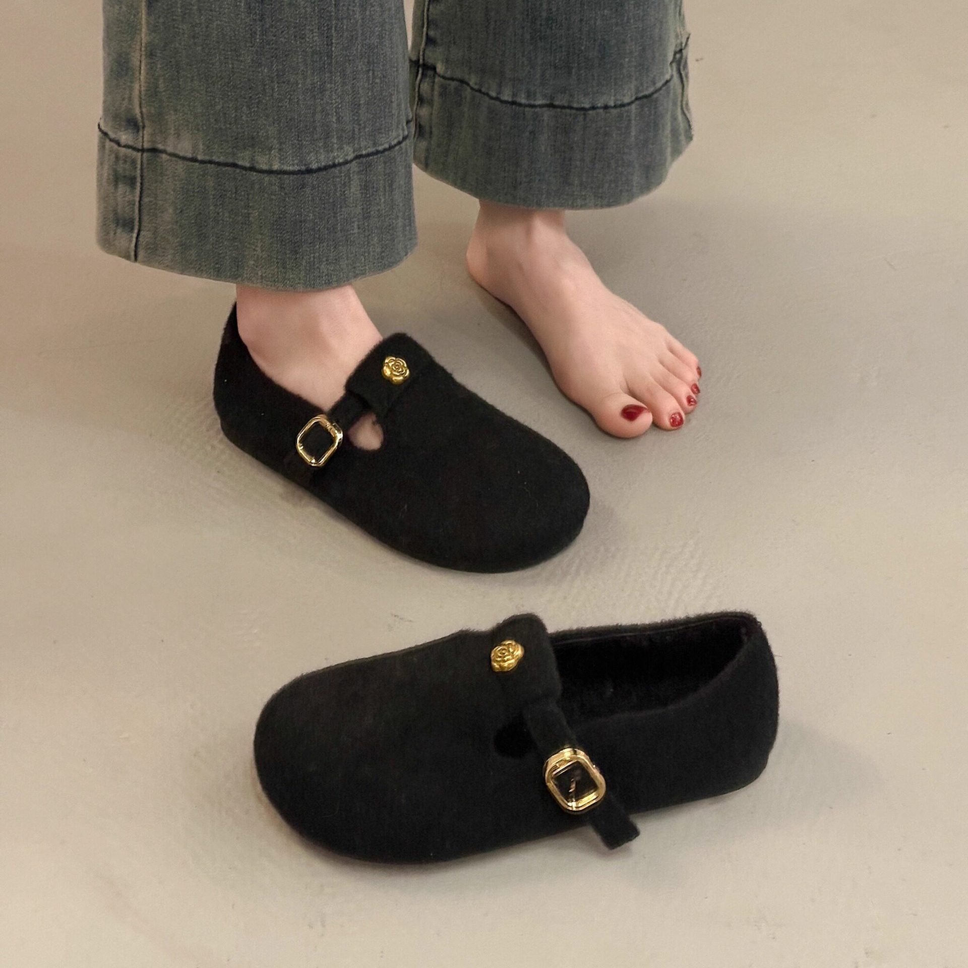 Damen Filzschuhe mit elegantem Schnallenverschluss R&B