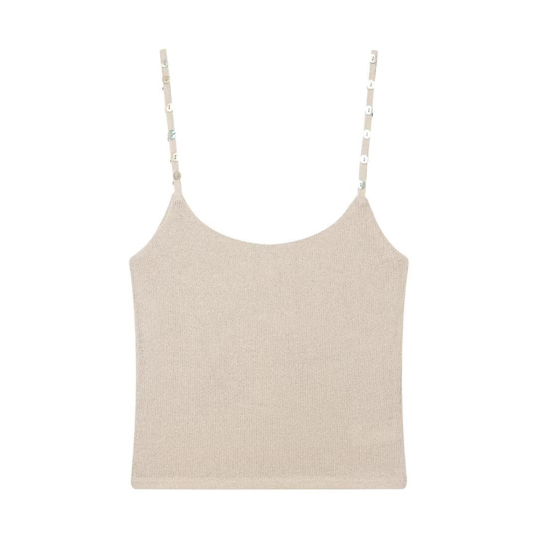 Damen Trägershirt mit feiner Struktur und dekorativen Knöpfen R&B