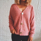 Damen Kuschelige Strickjacke mit Knopfdetails und weit geschnittenem Design R&B